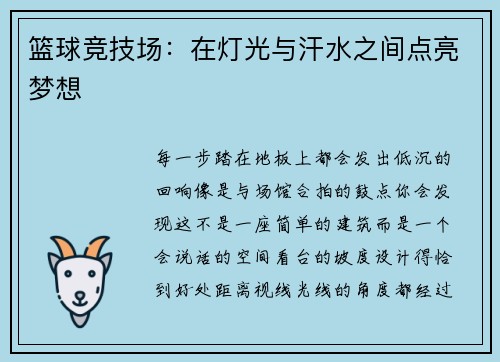 篮球竞技场：在灯光与汗水之间点亮梦想